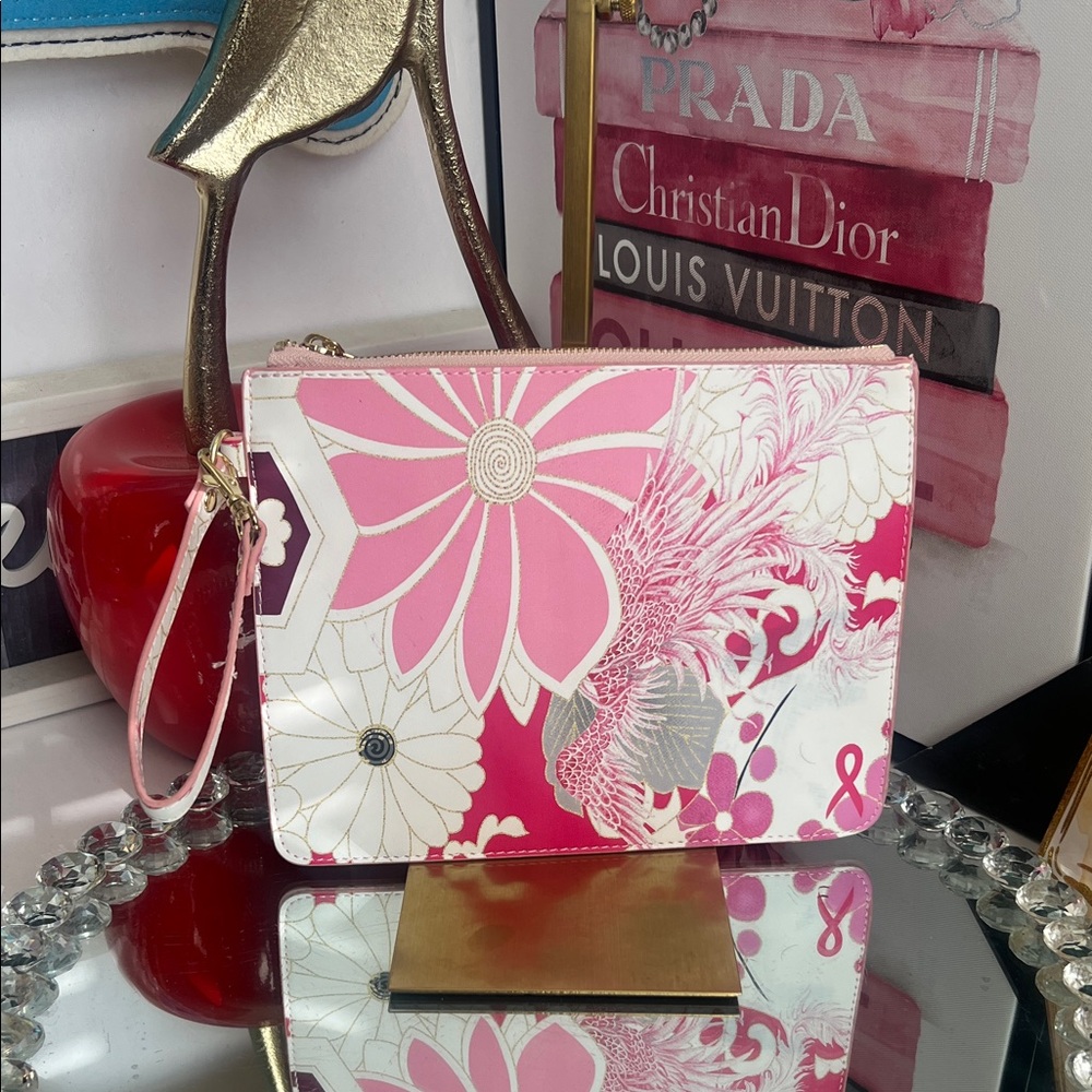 Low start like new Pink Floral vegan  leather wristlet bag